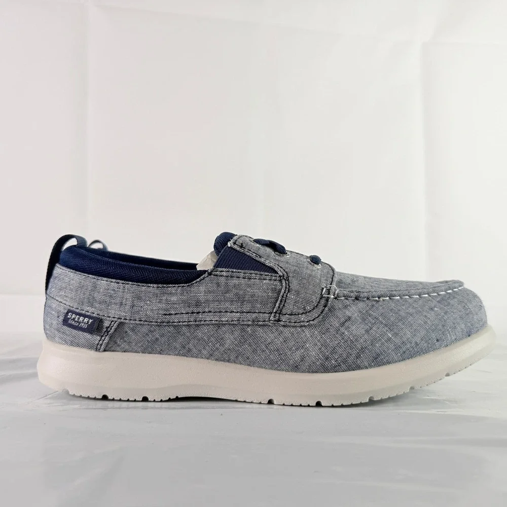Sperry Bowrider Plushstep 3-Eye Mens Boat Shoe Chambray Navy Size 9.5 W STS24438